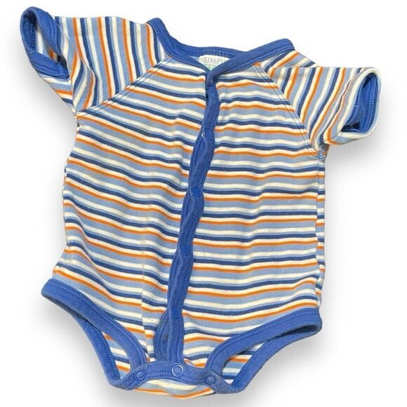 Simply Basic Striped Bodysuit Top Baby Boy 3 Months Blue Striped Snap Button - Picture 2 of 7